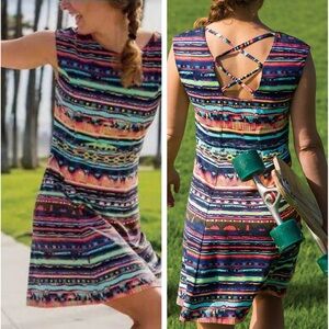 Title Nine Hillary Sassy Crisscross Back Geometric Striped Sleeveless Dress M